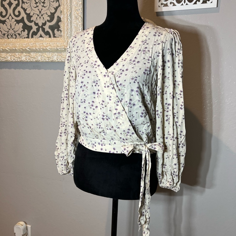 American Eagle Outfitters purple and cream Wrap Blouse